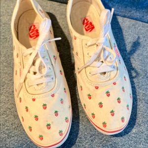 Women’s size 8 Vans with little strawberries embroidered on them.